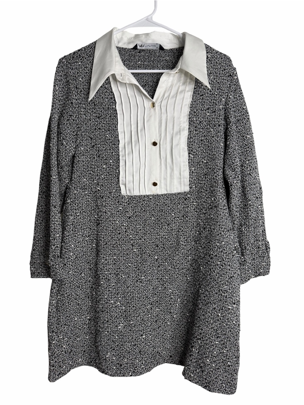 ZARA Preppy Tweed Contrast Bib Collar Dress  XL Pre‑Loved Chic dark academia - Picture 2 of 7